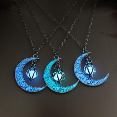Glow In the Dark Crescent Moon Luminous Stone Beads Pendant Necklace-Your Soul Place